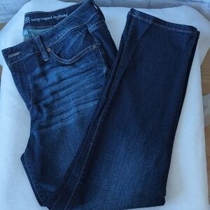 New York & Company Dark Blue Curvy Cropped Boyfriend Jeans Size 10